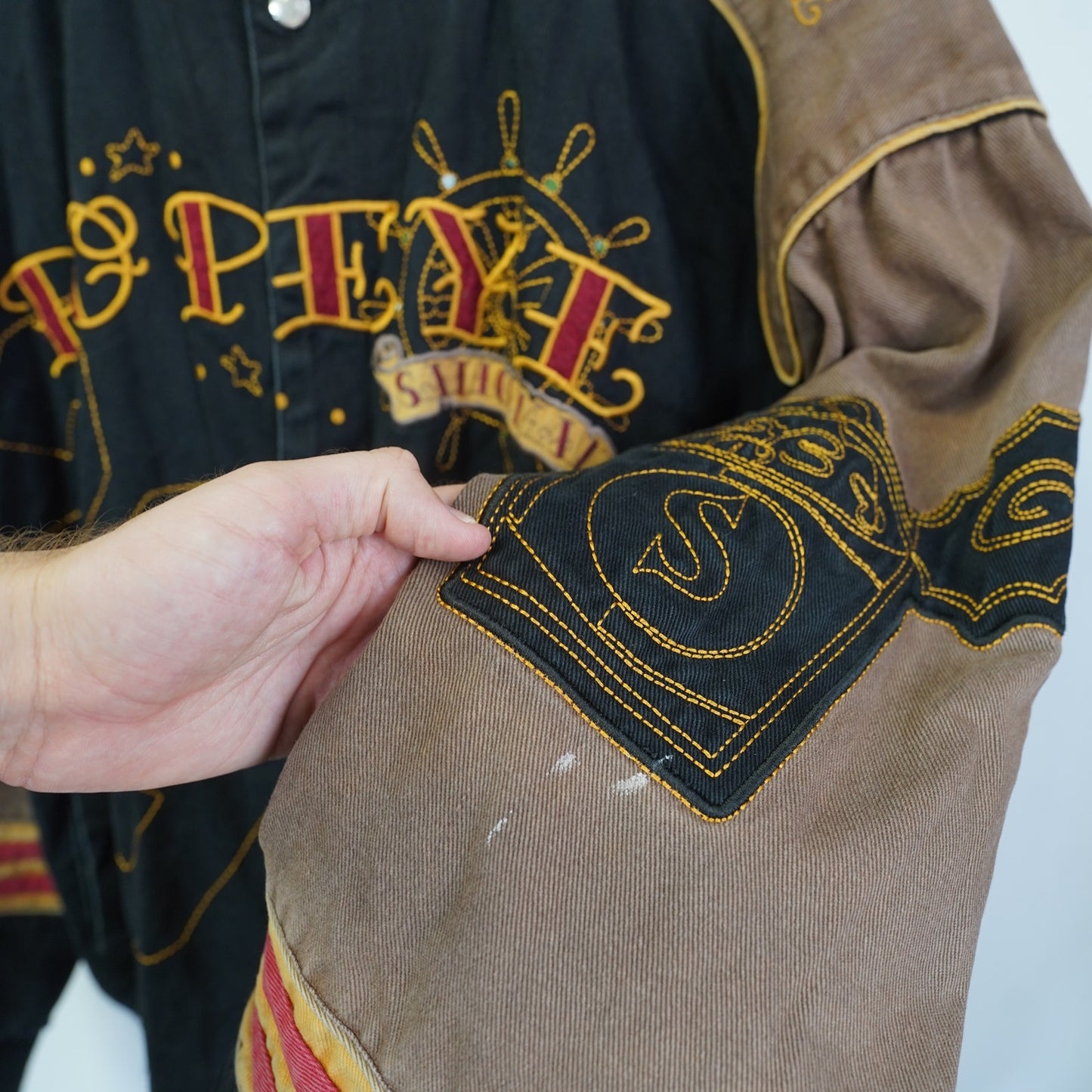 (4XL) Vintage JH Design Popeye the Sailor ManNascar Racing Jacket Men's 4XL Black Y2K