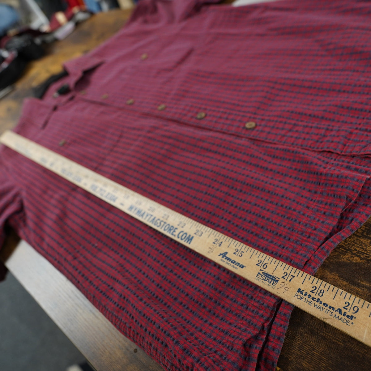 (M) Vintage L.L. Bean Plaid Camp Short Sleeve Button Up Shirt Men's M Red Blue