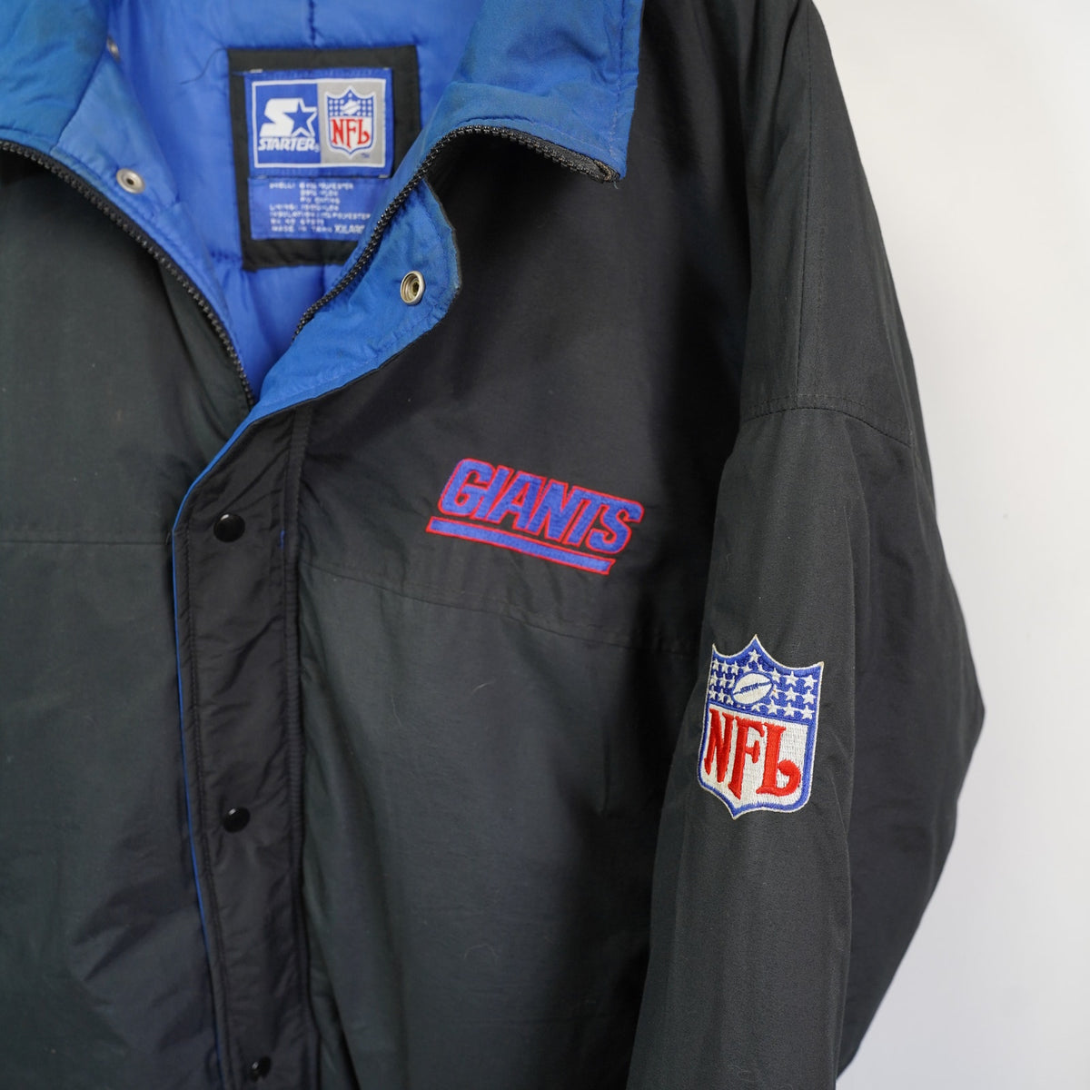 (XXL) Vintage Starter New York Giants Puffer Jacket Men's 2XL Black Blue 90s NFL Retro