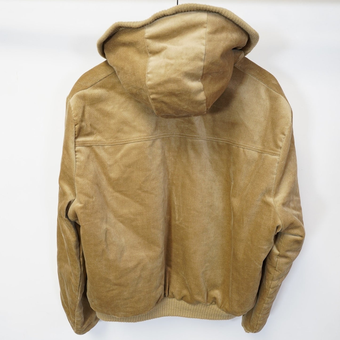 (XL) True Vintage VIP Sherpa Lined Hooded Bomber Jacket Men's XL Tan Cream Casual