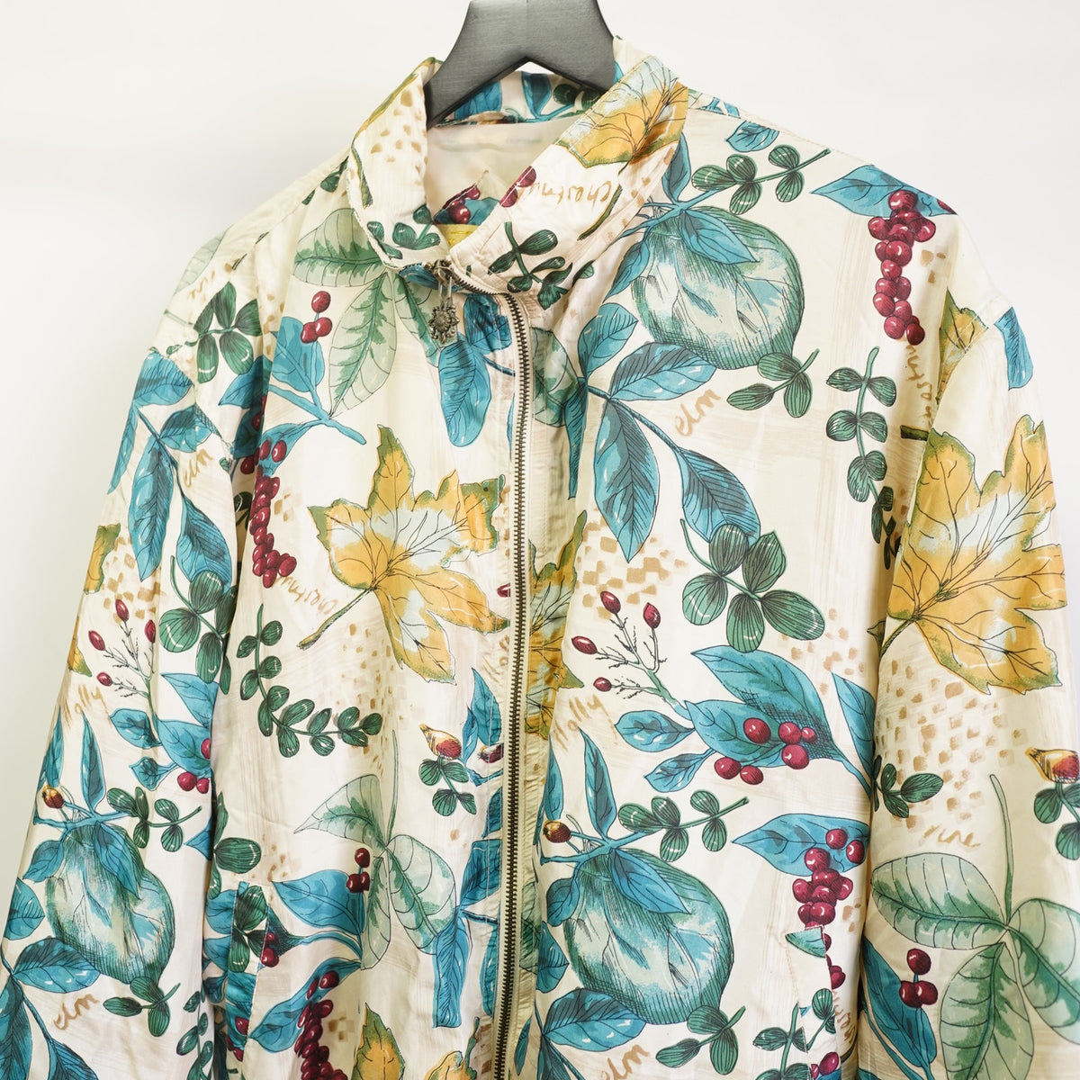(Women's S) Vintage 90s Fruit Floral All Over Print Silk Jacket Womens S Retro Garden Nature