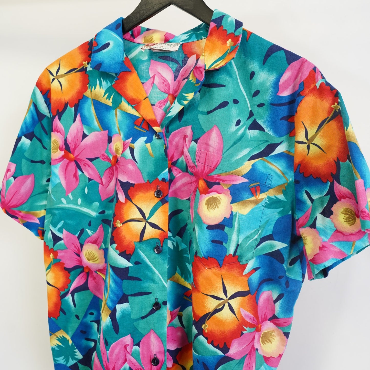 (M) Vintage 90s The Hawaiian Original Shirt Men's M Floral Tropical Surf Hibiscus
