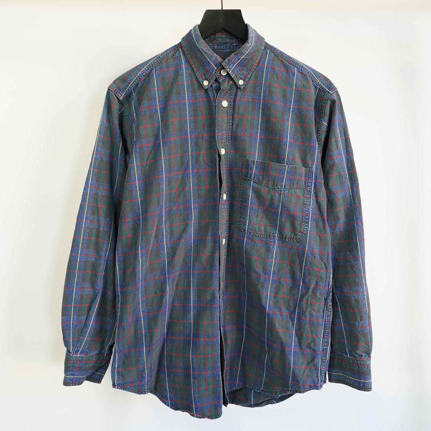 (S) Vintage J.Crew Shirt Blue Green Plaid Button Down Long Sleeve 90s Vtg