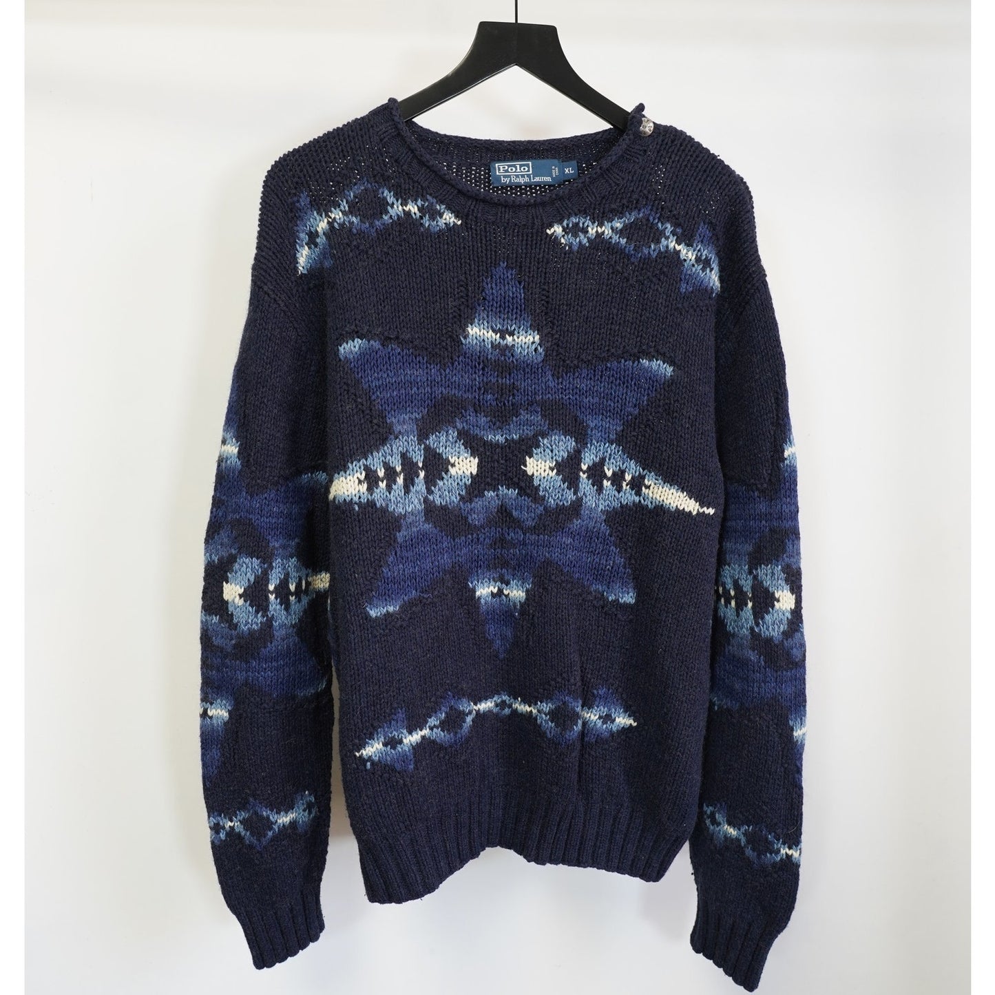 (XL) Vintage Polo by Ralph Lauren Hand-Knit Aztec Sweater Men's XL Southwest Blue