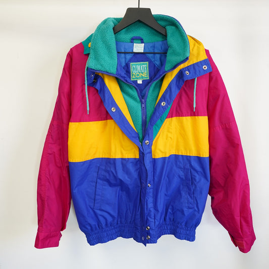 (L) Vintage 90s Color Block Ski Puffer Jacket Men's L Retro Climate Zone Pink Yellow