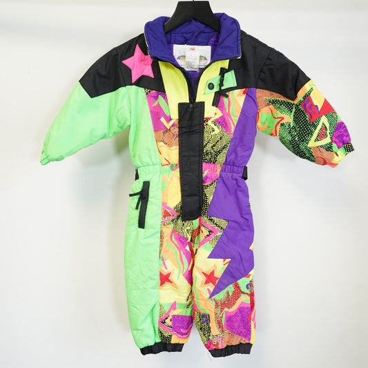 (3T) Vintage 90s Obermeyer Ski Suit Kids Sz. 3T Snowsuit All Over Print Geometric