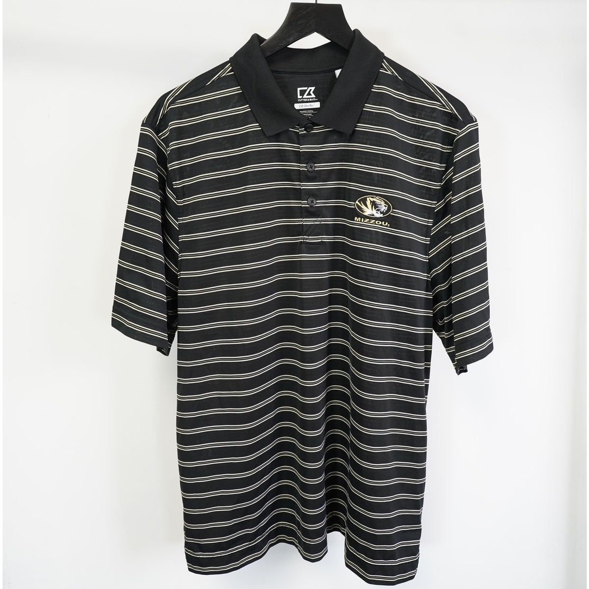 (XL) Missouri Tigers Cutter & Buck Striped Polo Shirt Men's XL Black White Preppy