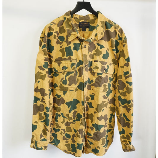 (3XL) Vintage Filson Duck Camouflage Button Up Hunting Shirt Jacket Men's 3XL Outdoors