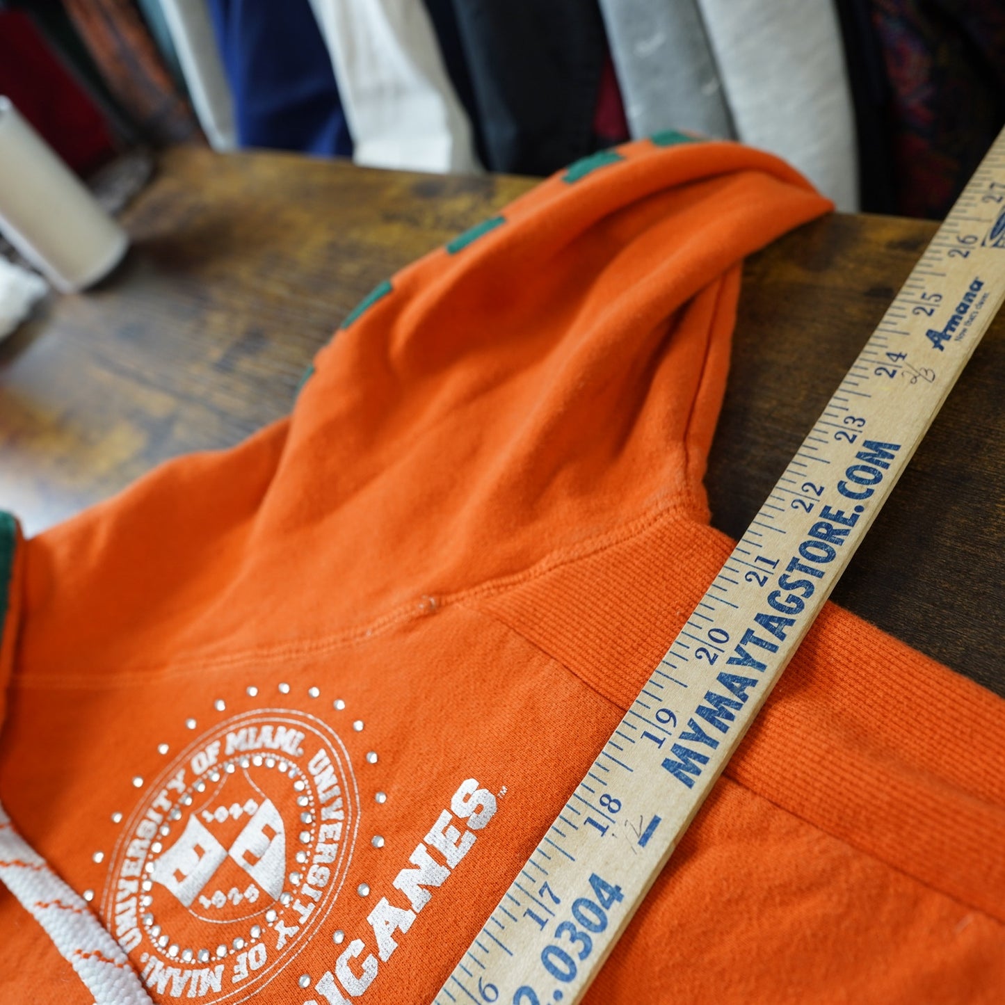 (Women's M) Vintage Miami Hurricanes Bedazzled Full Zip Hoodie Women's M Orange The U