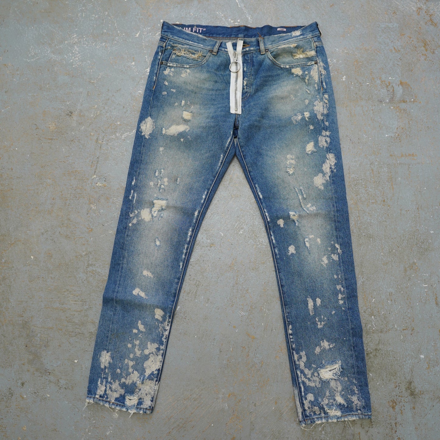 (34x32) Off-White Virgil Abloh Distressed Denim Blue Jeans Slim Fit Men's 34x32 Italian