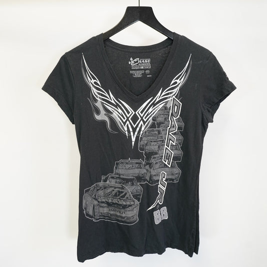 (Women's M) Dale Earnhardt Jr. Nascar Y2K V-Neck T-Shirt Women's M 2000s Goth Black