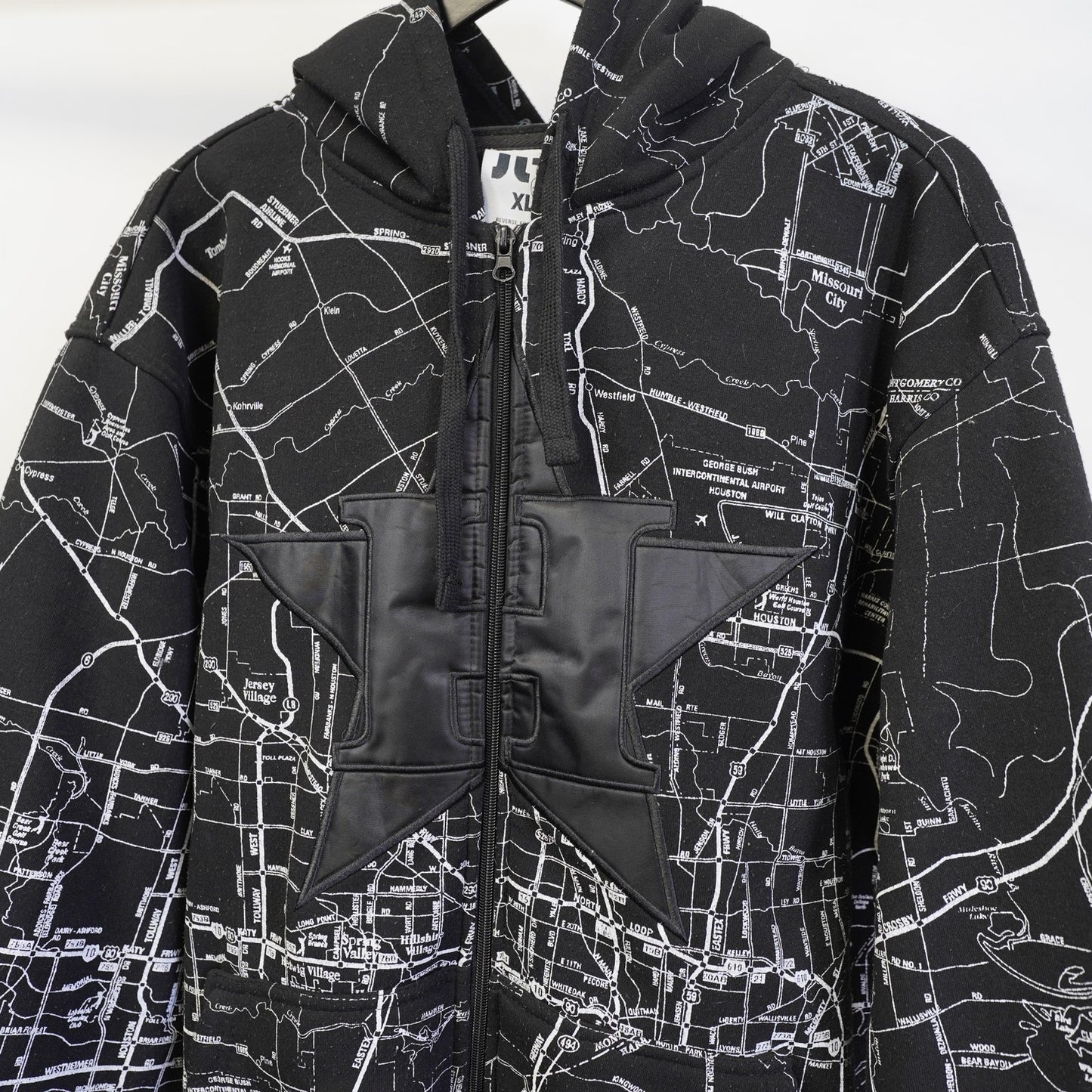 (XL) Vintage Houston City Map Embroidered Hip Hop Hoodie Men's XL Black Y2K Astros