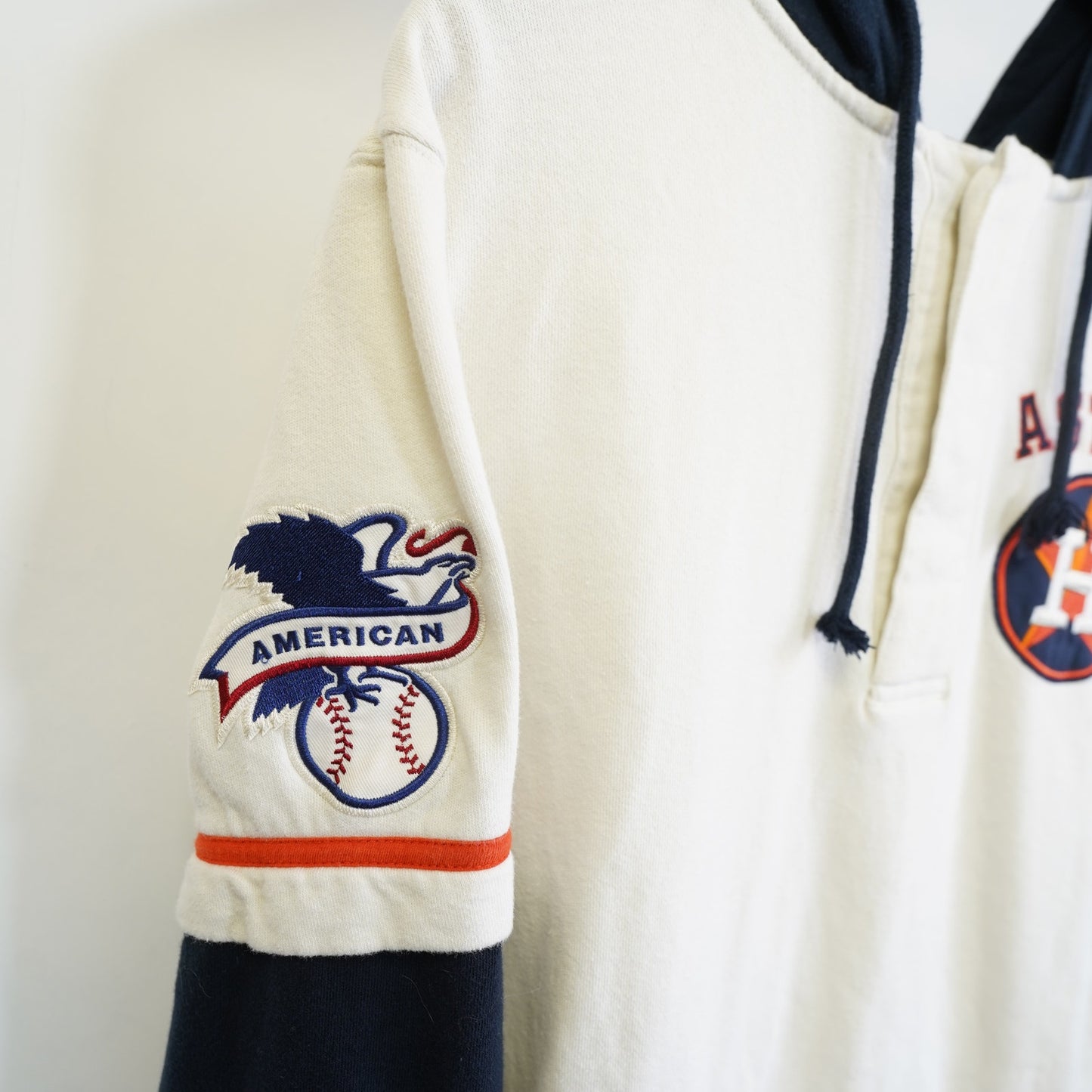 (L) Houston Astros Majestic Baseball Jersey Hoodie Men's L Embroidered Cream Blue