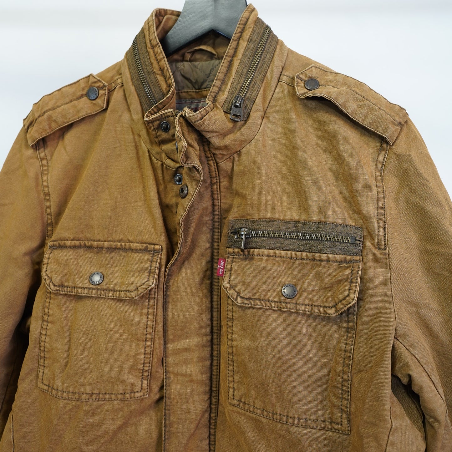 (S) Levi’s Twill Military Field Jacket Men's S Tan Cotton Full Zip Indie Western