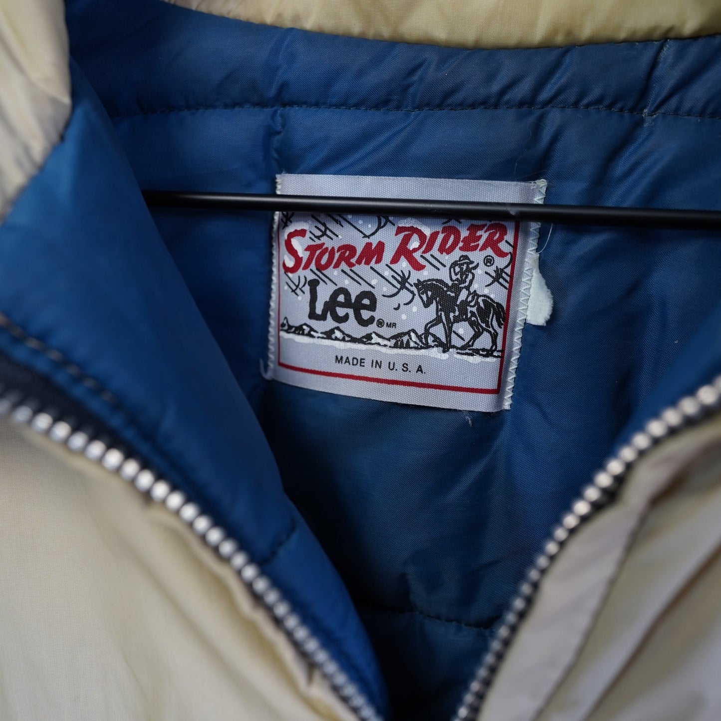 (L) Vintage Lee Storm Rider Western Down Puffer Jacket Men's L Tan Cowboy 80s Ranch