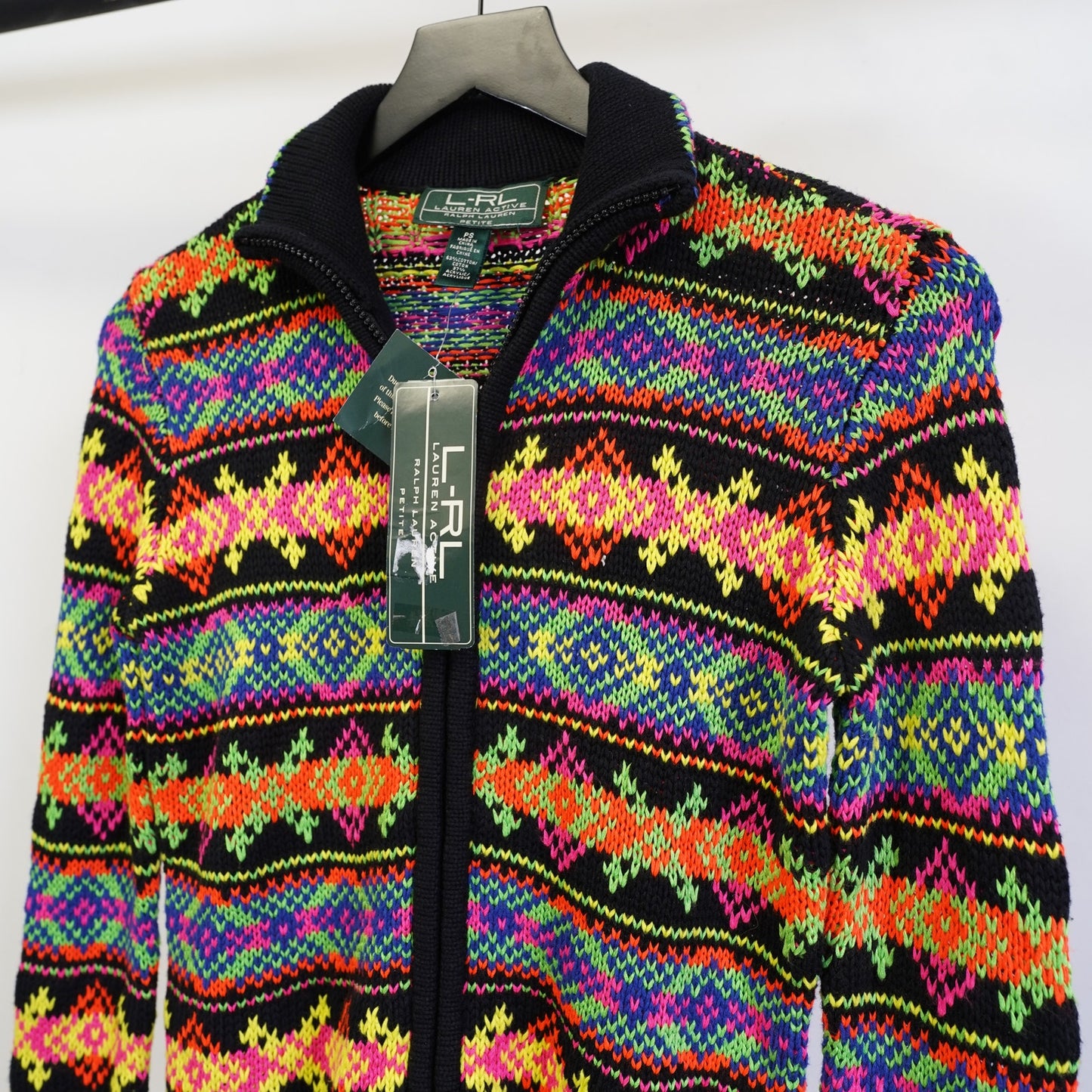 (Women's PS) Lauren Ralph Lauren Active Neon Knit Full Zip Cardigan Sweater Women's PS New