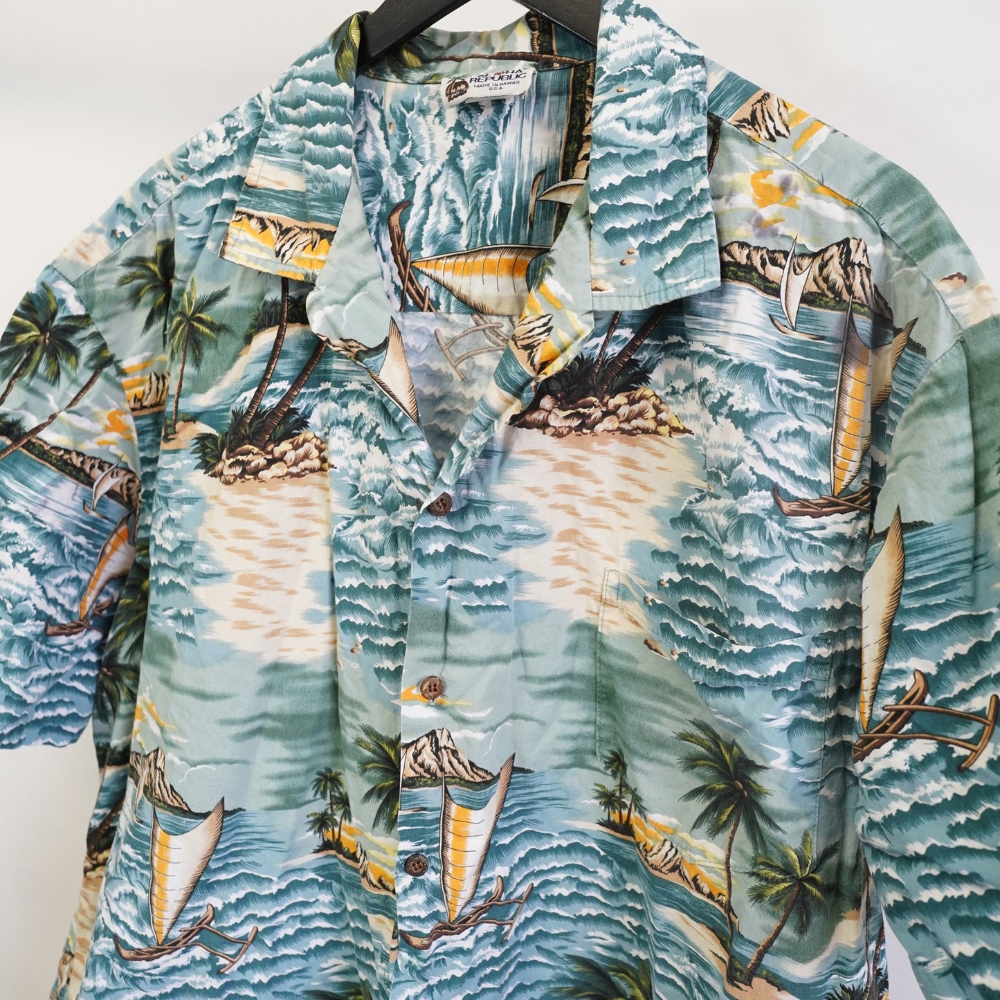 (XXL) Vintage 90s Aloha Republic Hawaiian Shirt Men's XXL Floral Tropical Surf Blue