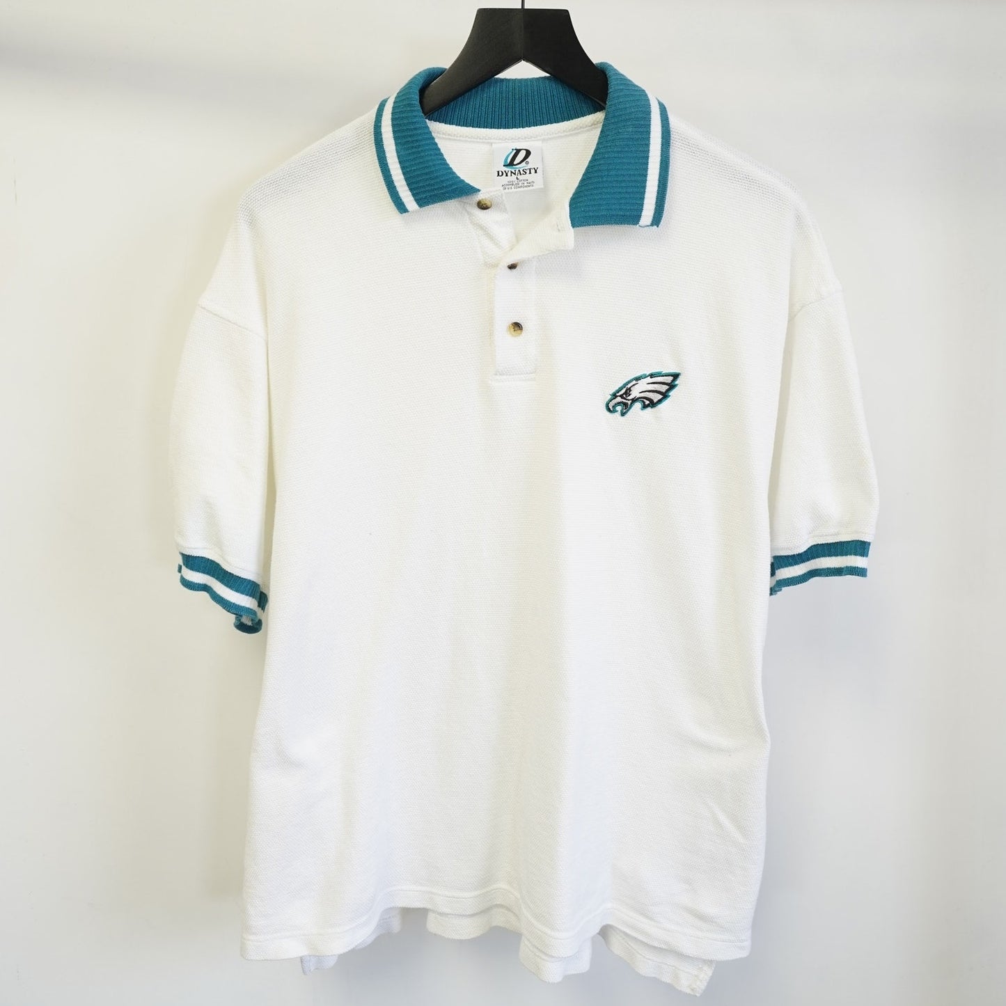 Vintage Philadelphia Eagles Embroidered Polo Shirt Men's L White Green NFL Retro