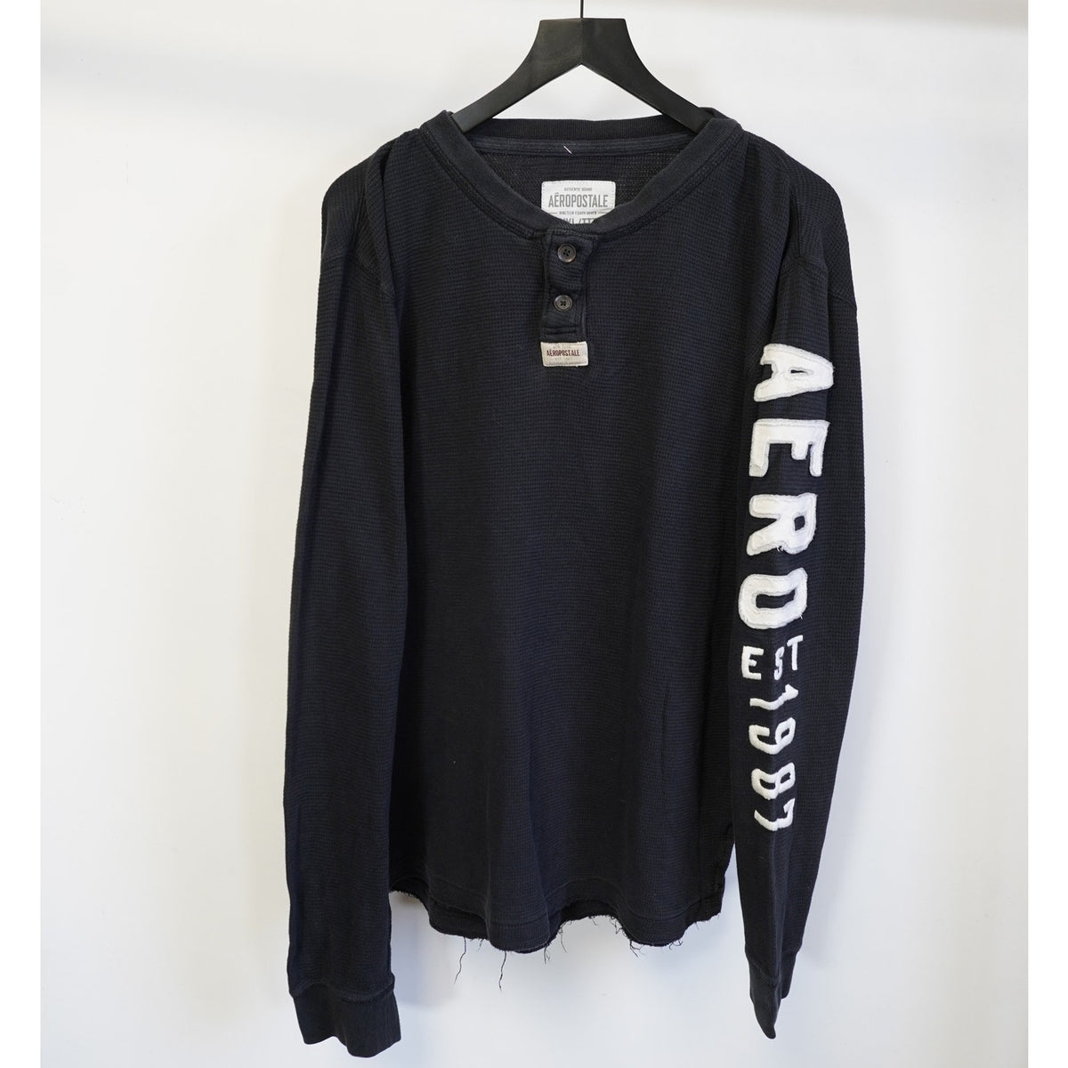 (3XL) Vintage Aeropostale Y2K Sewn Long Sleeve Henley T-Shirt Men's 3XL Black 2000s