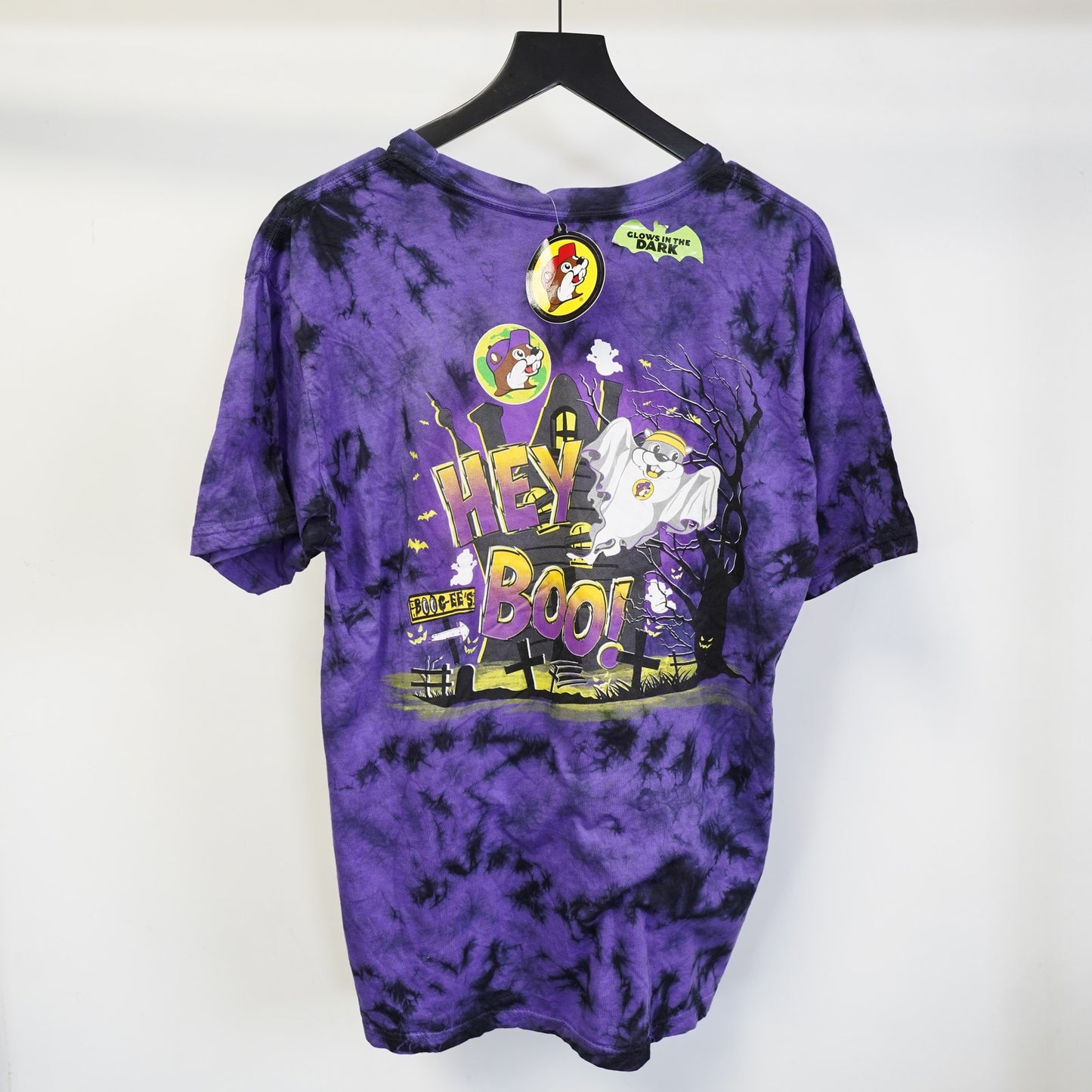 (L) Buc-ees Halloween Tie Dye T-Shirt New w/Tags Men's L Purple Ghost Boo