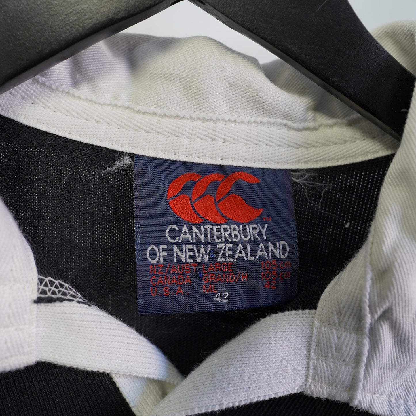 (L) Vintage Canterbury New Zealand All Blacks Rugby Polo Shirt Men's L Sz. 42