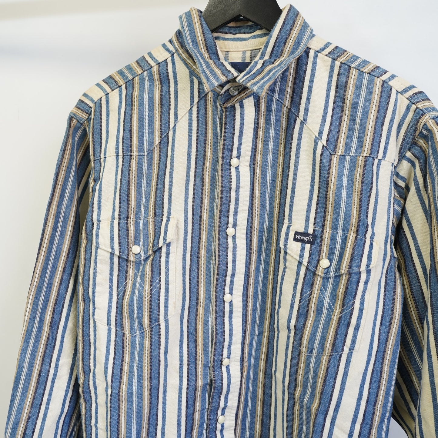 (L) Vintage Wrangler Western Pearl Snap Brushpopper Button Up Shirt Men's L Striped