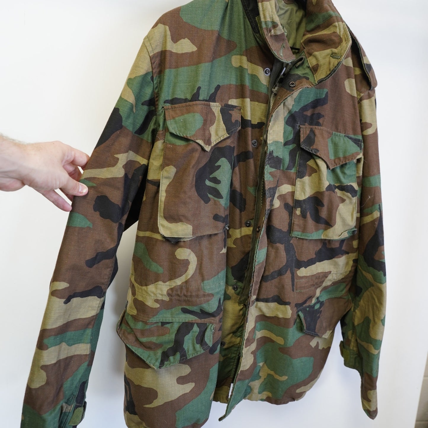 (M) Vintage U.S. Army M-65 Field Cold Weather Jacket 90s Woodland Camo Men's M Long