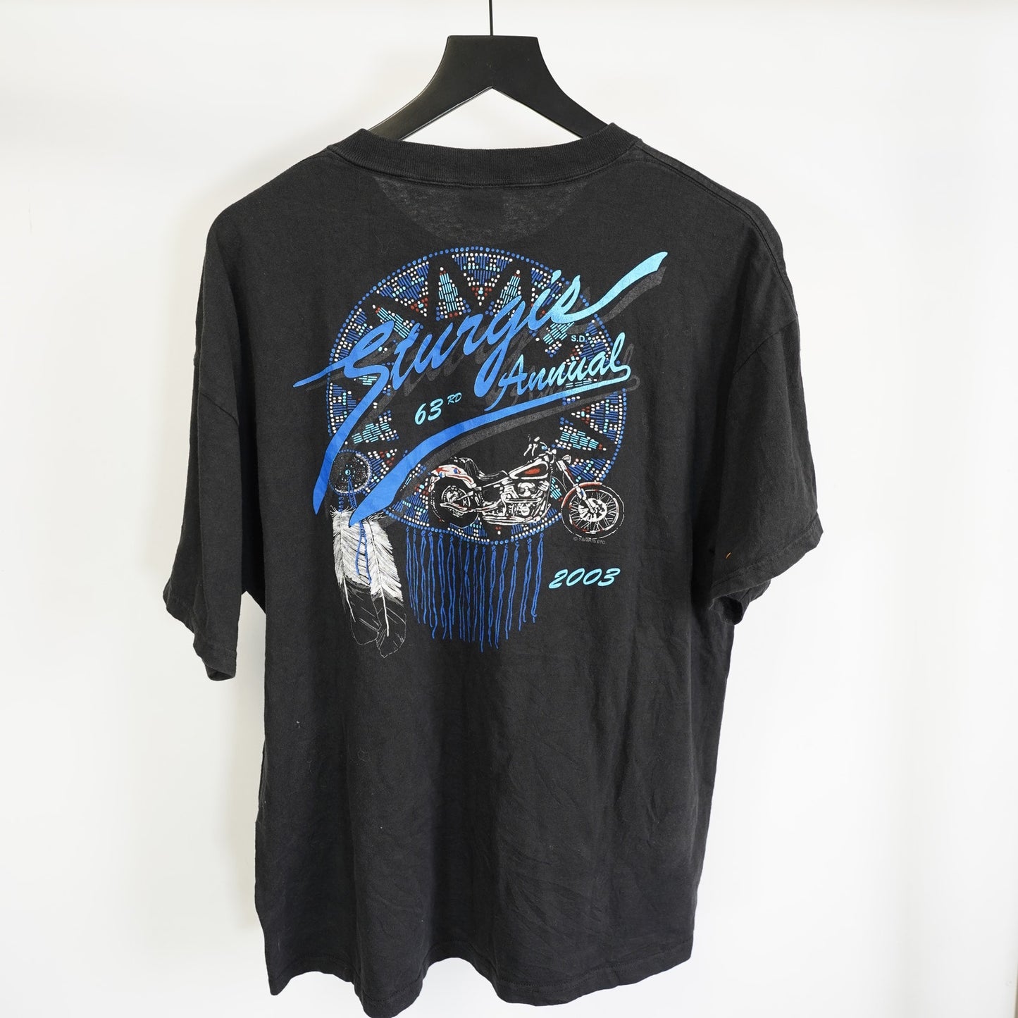 (XL) Vintage Sturgis Biker Rally T-Shirt Men's XL Black 2003 Y2K Motorcycle Delta