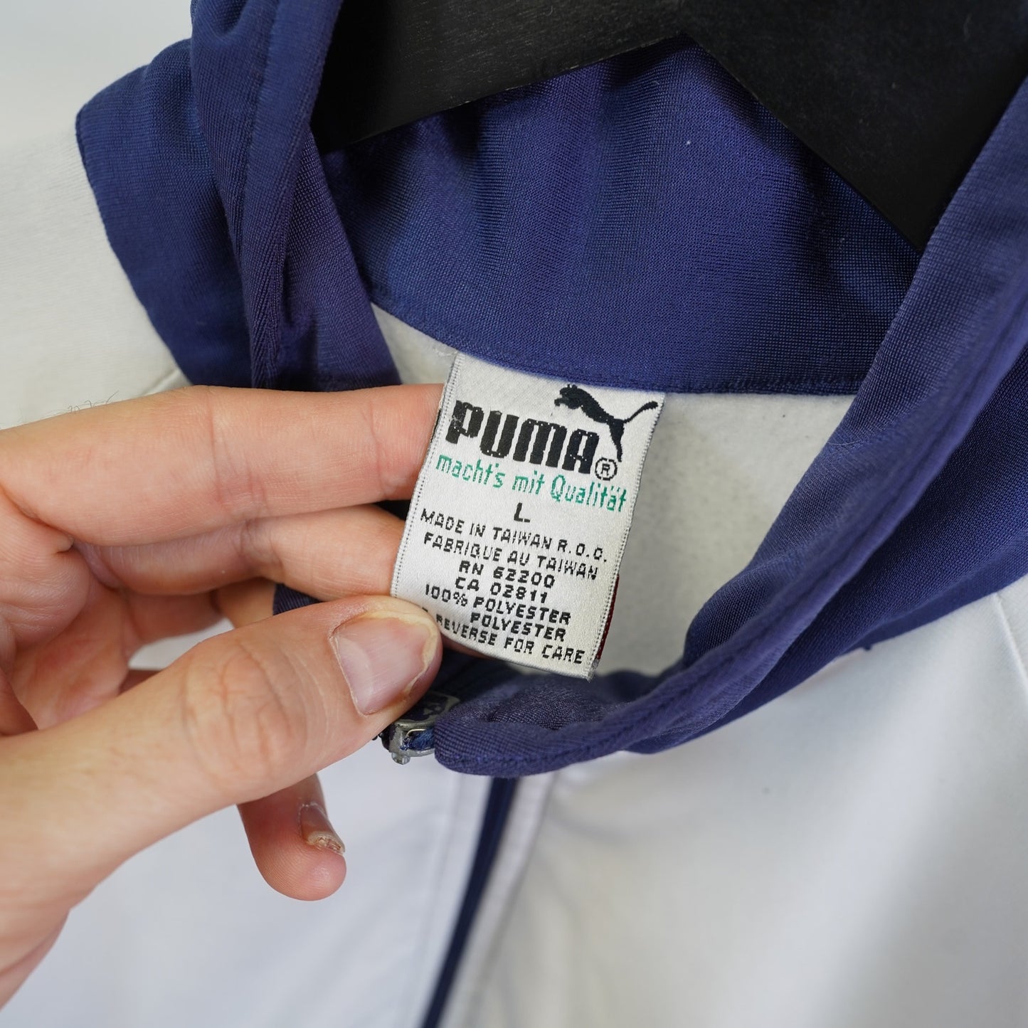 (L) Vintage Puma 90s Track Jacket Navy White Men's L Retro Full Zip