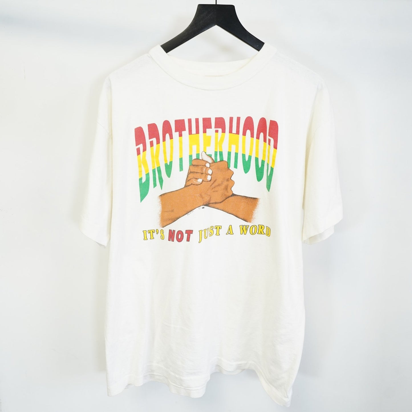 (XL) Vintage Brotherhood Black Pride End Racism 90s T-Shirt Men's XL White African