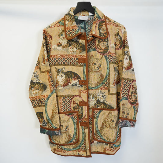 (Women's M ) Vintage Blair Cat Tapestry Jacket Coat Embroidered Cottage Boho Kitten