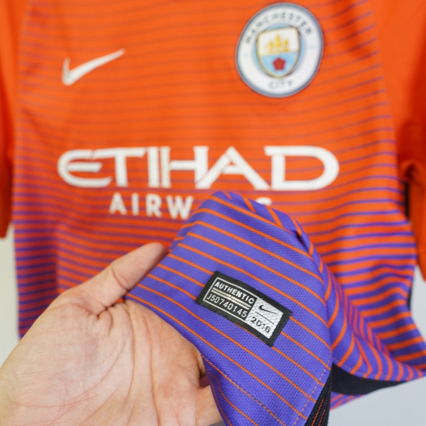 (S) Nike Manchester City 2016-17 Leroy Sané Third Jersey Men's S Orange Purple Retro