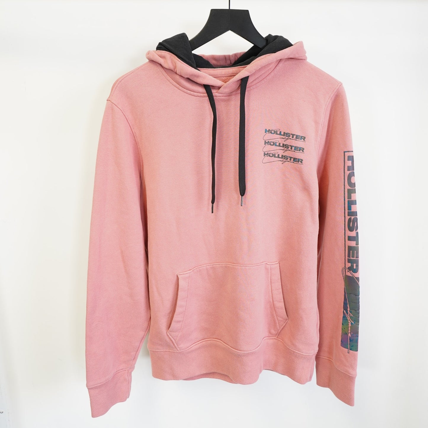 (M) Hollister Co. 3M Reflective Light Pink Pullover Hoodie Men's M Y2K Streetwear