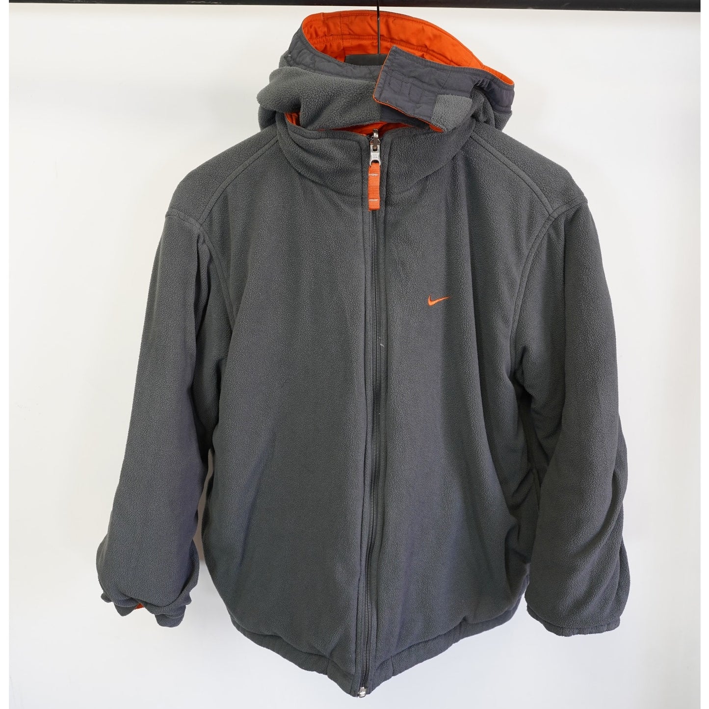 (Boys L/XL) Vintage Nike Reversible Puffer Jacket Y2K Boys L Orange Gray 2000s Retro Fleece