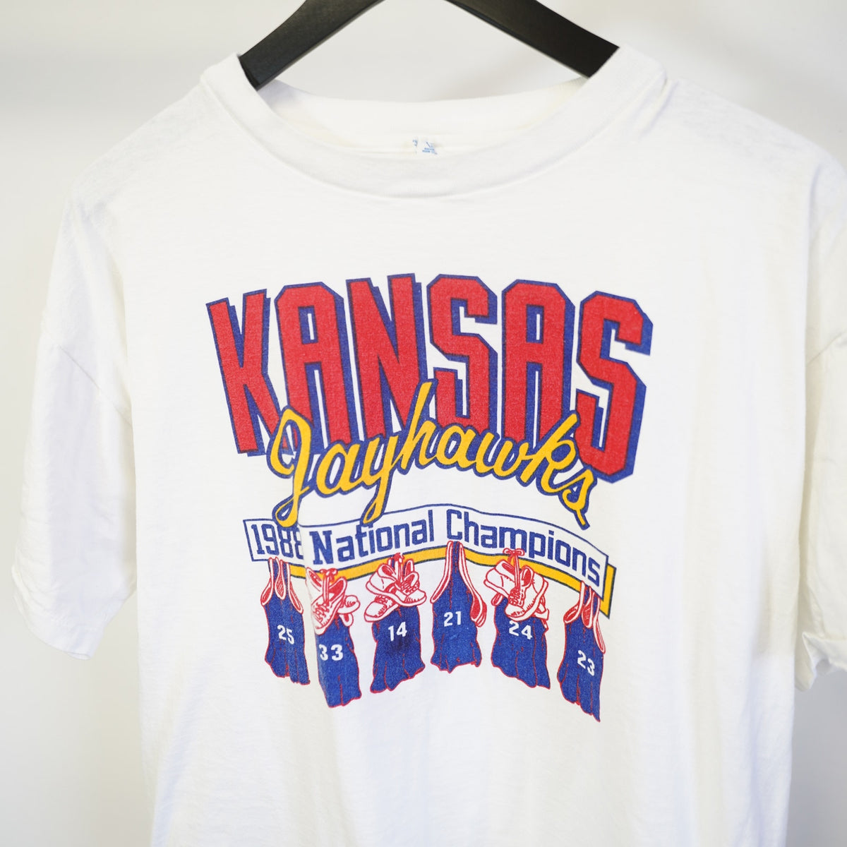 Vintage(XXL)  Kansas Jayhawks Basketball T-Shirt 80s Champion Men's XXL White Retro