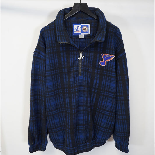 (XL) Vintage St. Louis Blues Logo Athletic Plaid Fleece 1/4 Zip Pullover Men's XL