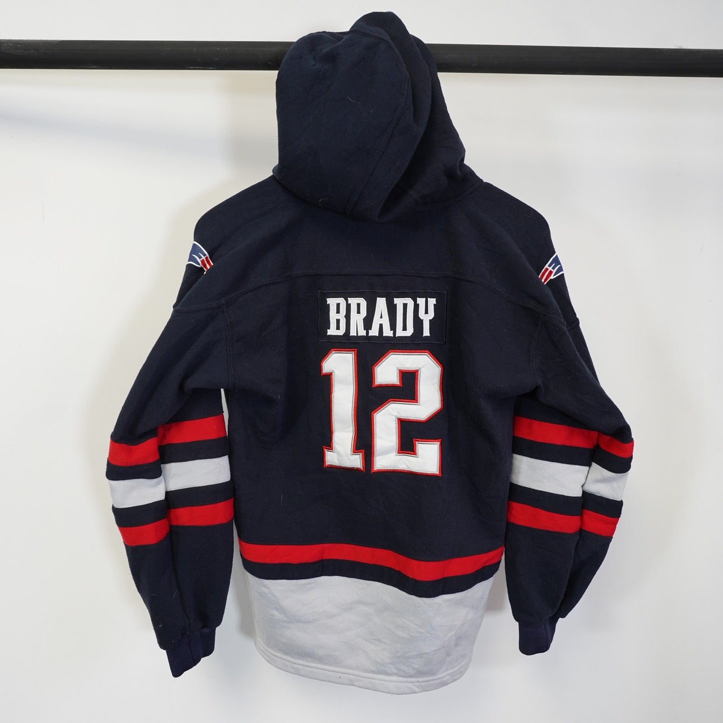 (Youth L/XL) Vintage New England Patriots Embroidered Tom Brady Hoodie Boys L/XL Blue Kids