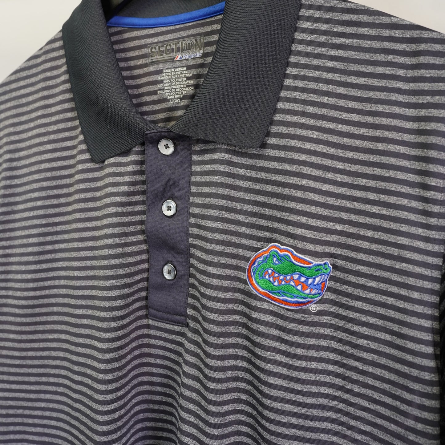 (L) Florida Gators Majestic Embroidered Striped Performance Polo Shirt Men's L Gray