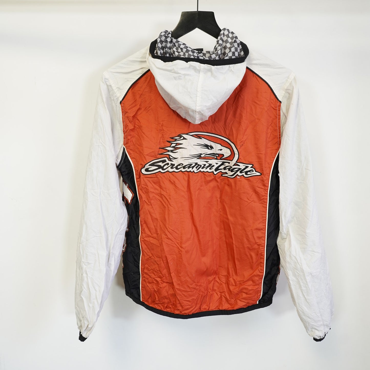 (Women's M) Vtg Harley Davidson Motorcycles Windbreaker Jacket Orange Sewn Eagle