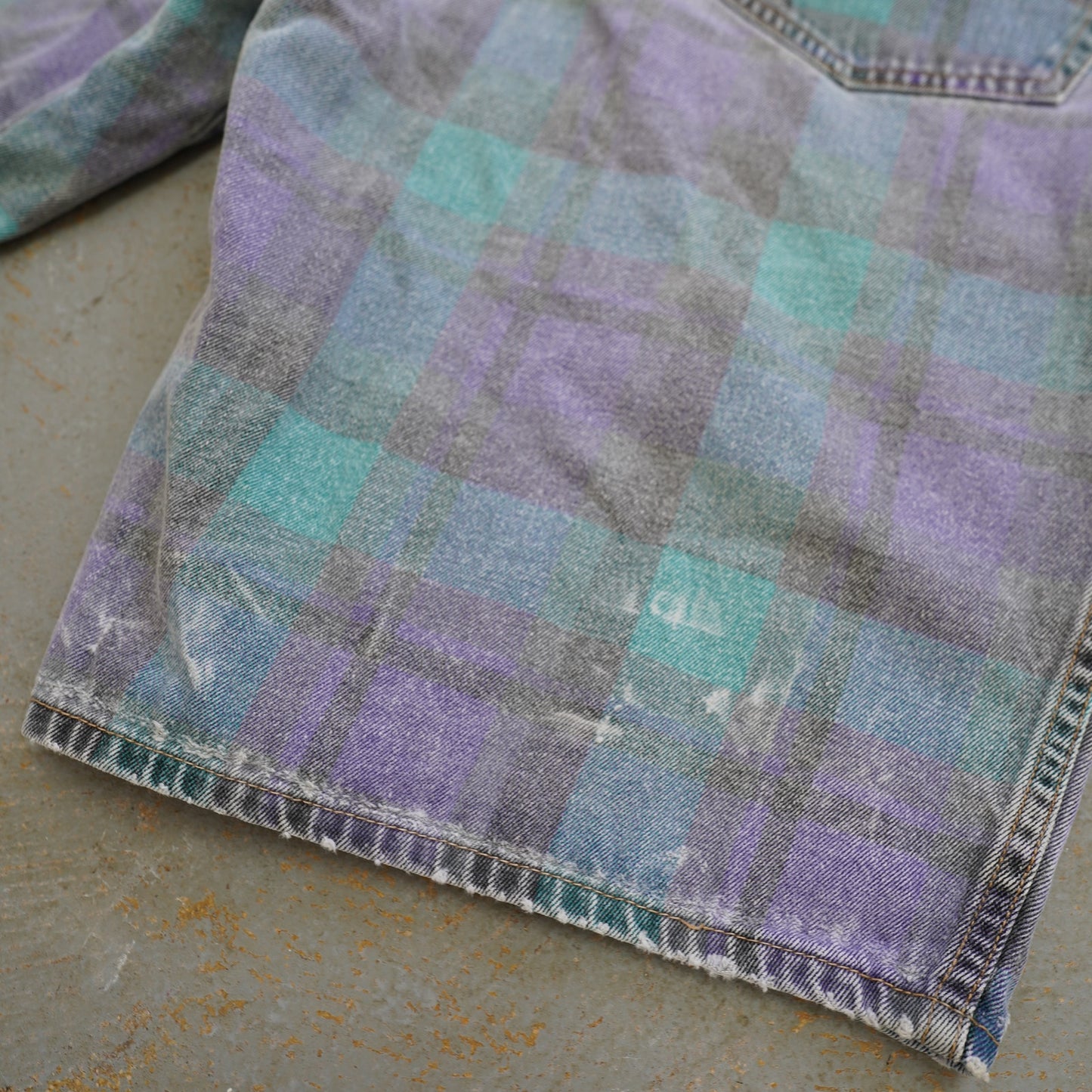(Men's 36) Vintage 90s Plaid Skater Grunge Baggy Shorts Men's 36 Aqua Purple Retro Surf