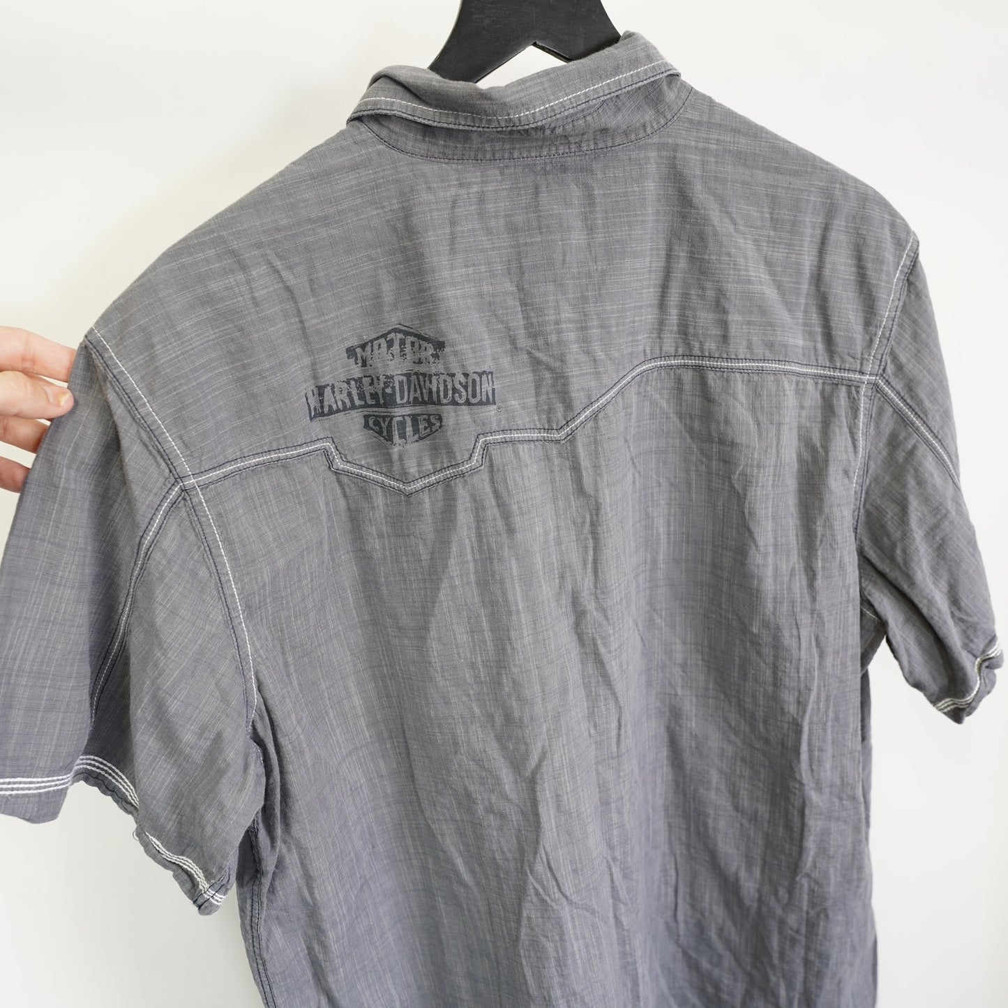 (XL) Harley Davidson Motorcycles Biker Button Up Shirt Men's XL Gray Work Shirt