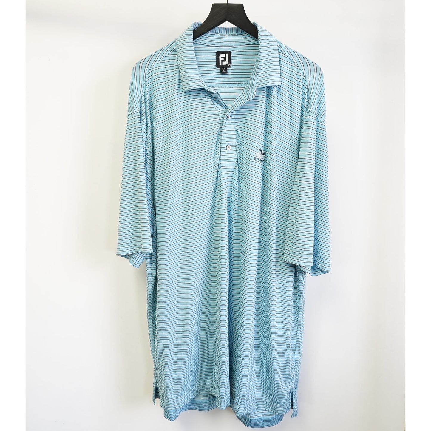 (XXL) FootJoy Winghaven Striped Performance Golf Polo Shirt Men's XXL Light Blue Sewn