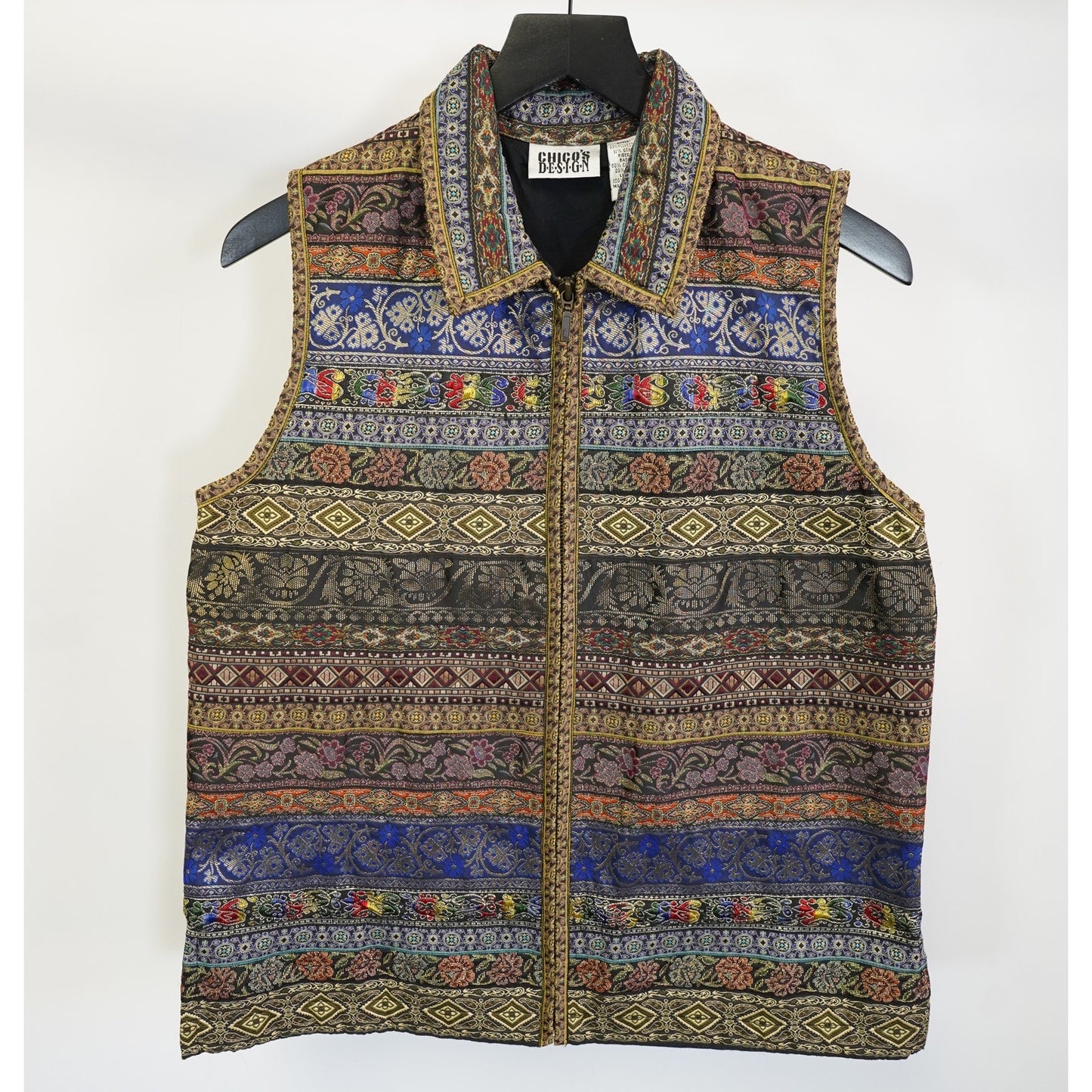 (Women's M) Vintage Chico's Design Tapestry Vest Multi-Colored Geometric Pattern Women's M