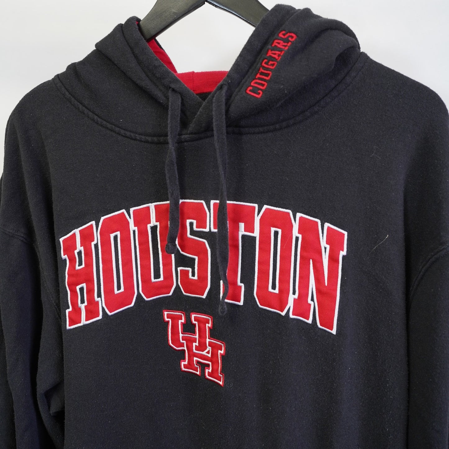 (XL) University of Houston Cougars Embroidered Hoodie Men's XL Black Red U of H Retro