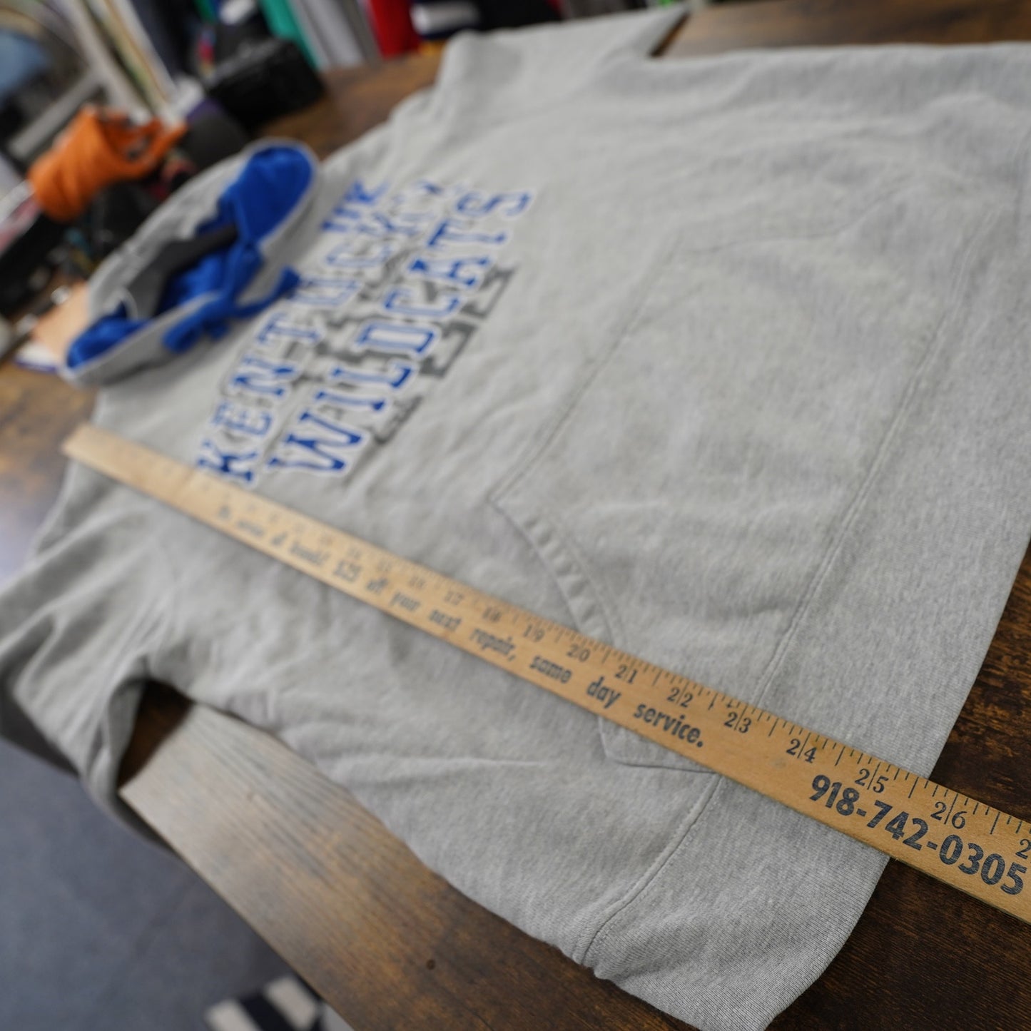 (L) Vintage Kentucky Wildcats Sewn Hoodie UK Gray Blue Men's L Stitched Retro Y2K
