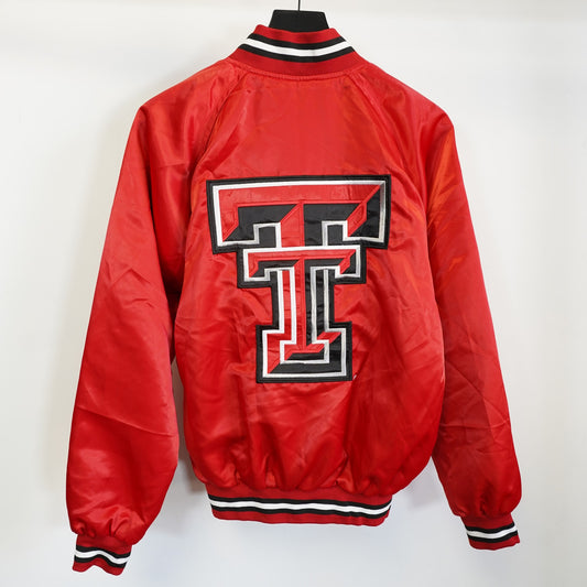(M) Vintage Texas Tech Red Raiders Embroidered Satin Jacket Men's S-M Red Sewn