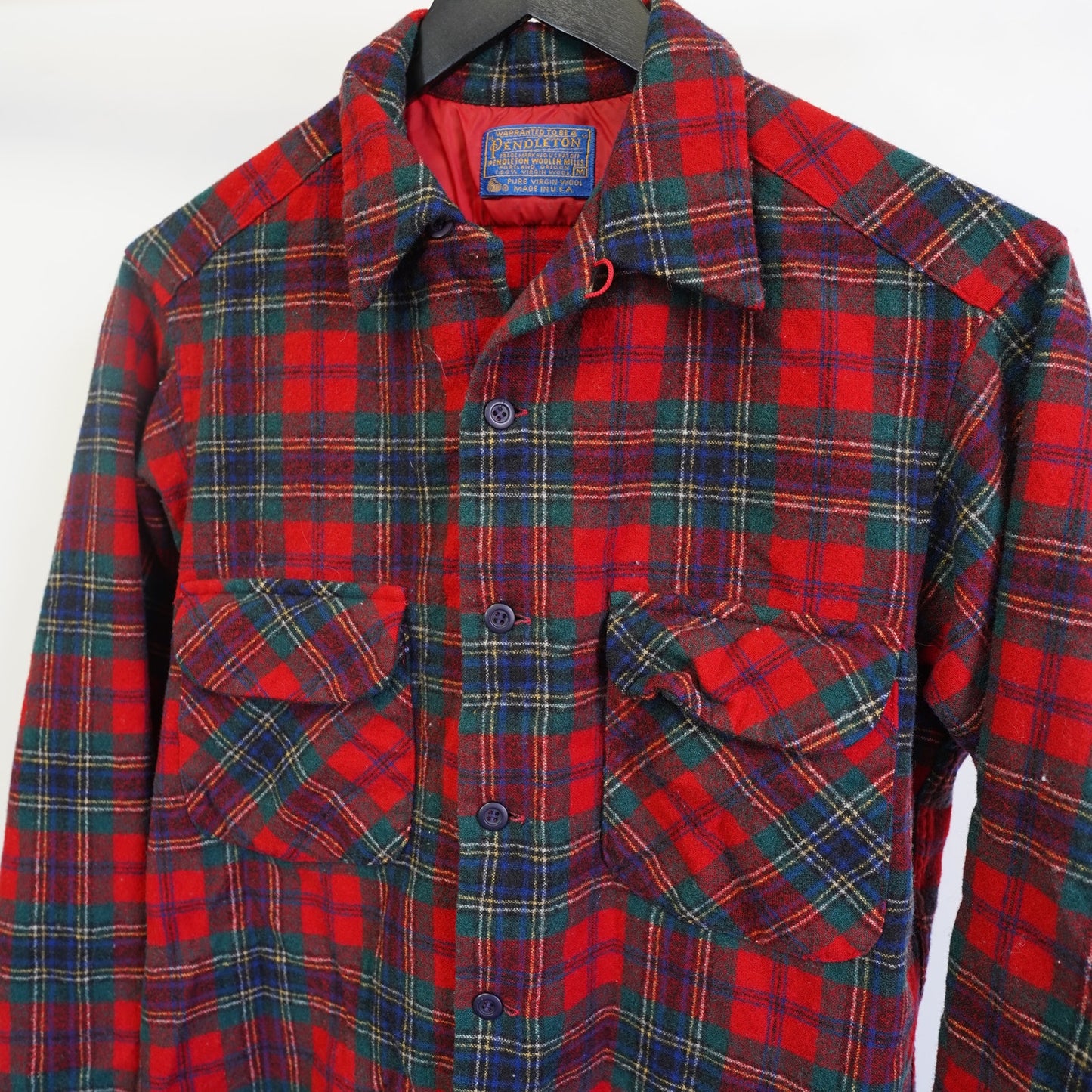 (M) Vintage Pendelton 100% Wool Flannel Button Up Men's M Red Royal Stewart Tartan