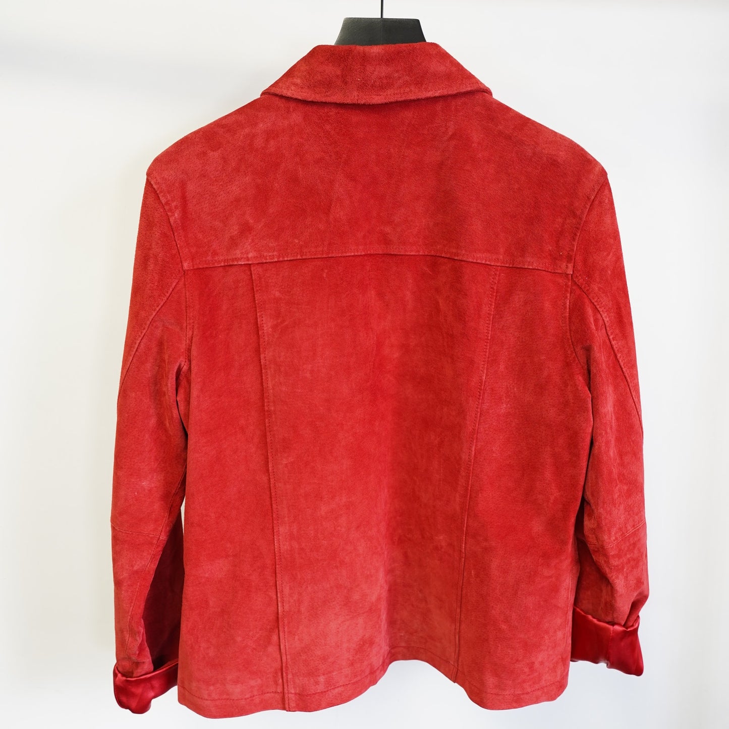 (Women's M) Vintage Clio Red Suede Leather Jacket Women's M Sz. 10 Glam Preppy Full Zip 90s