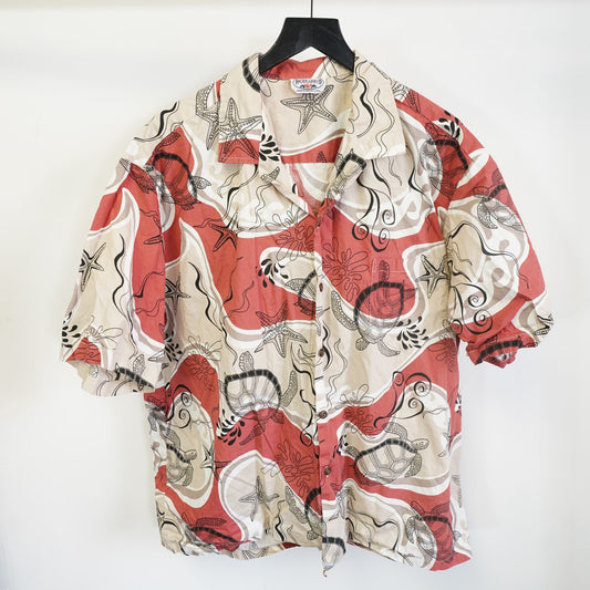 (XXL) Vintage 90s Pacific Legend Hawaiian Shirt Men's XXL Sea Turtle Coral Reef Red
