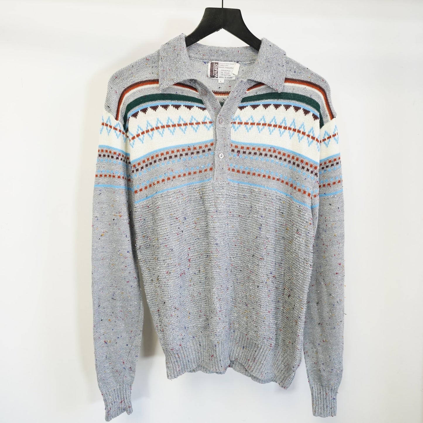 (L) True Vintage Montgomery Ward Knit Pullover Collared Sweater Men's L Gray 70s